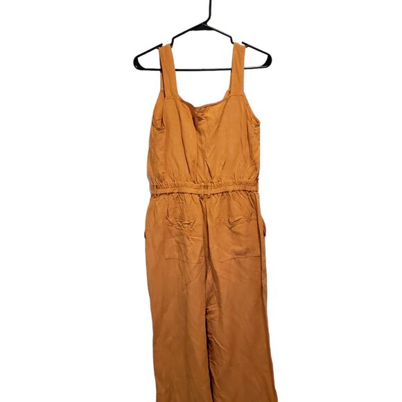 Current Air Womens Sleeveless Jumpsuit Size S Square Neck Smocked Pockets Orange - Picture 9 of 14